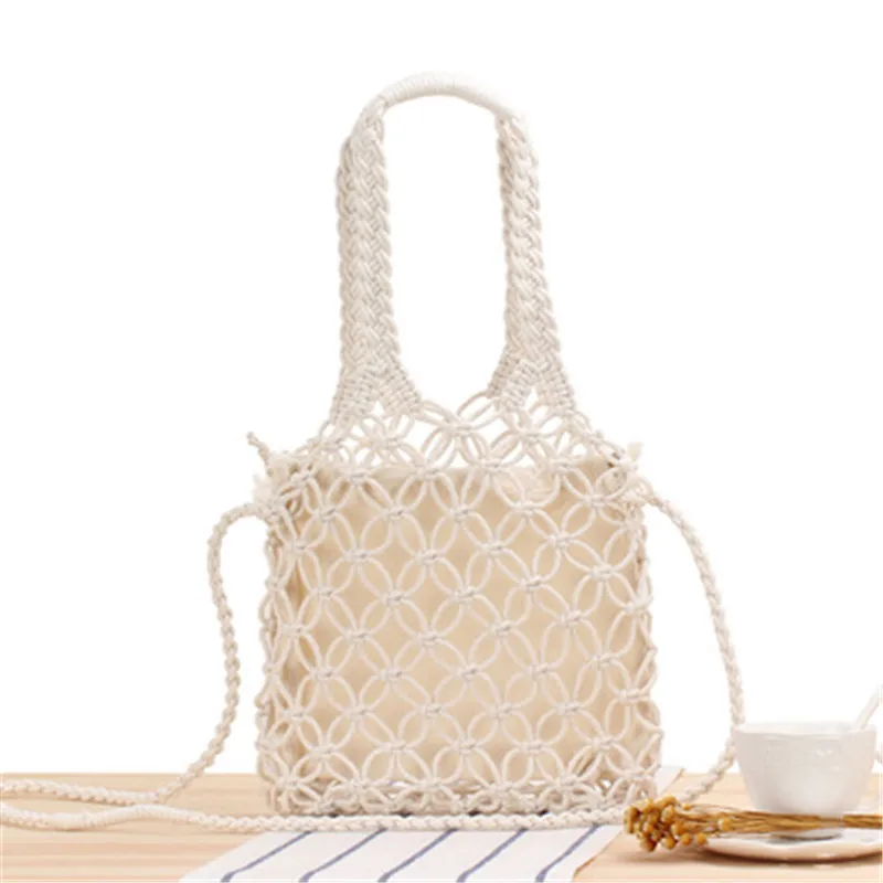 Sac à Main en Paille de Coton Tissé Creux, Pochette en Filet, Sacoche de Styliste de Bonne Qualité, Idéal pour les Vacances