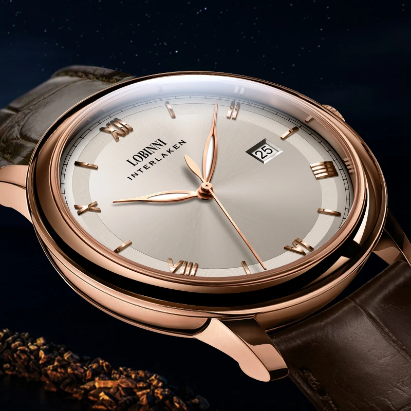 

LOBINNI люксовый бренд мужские часы, мужские автоматические часы Швейцария мужские механические наручные часы водонепроницаемые часы кожаный ремешок reloj