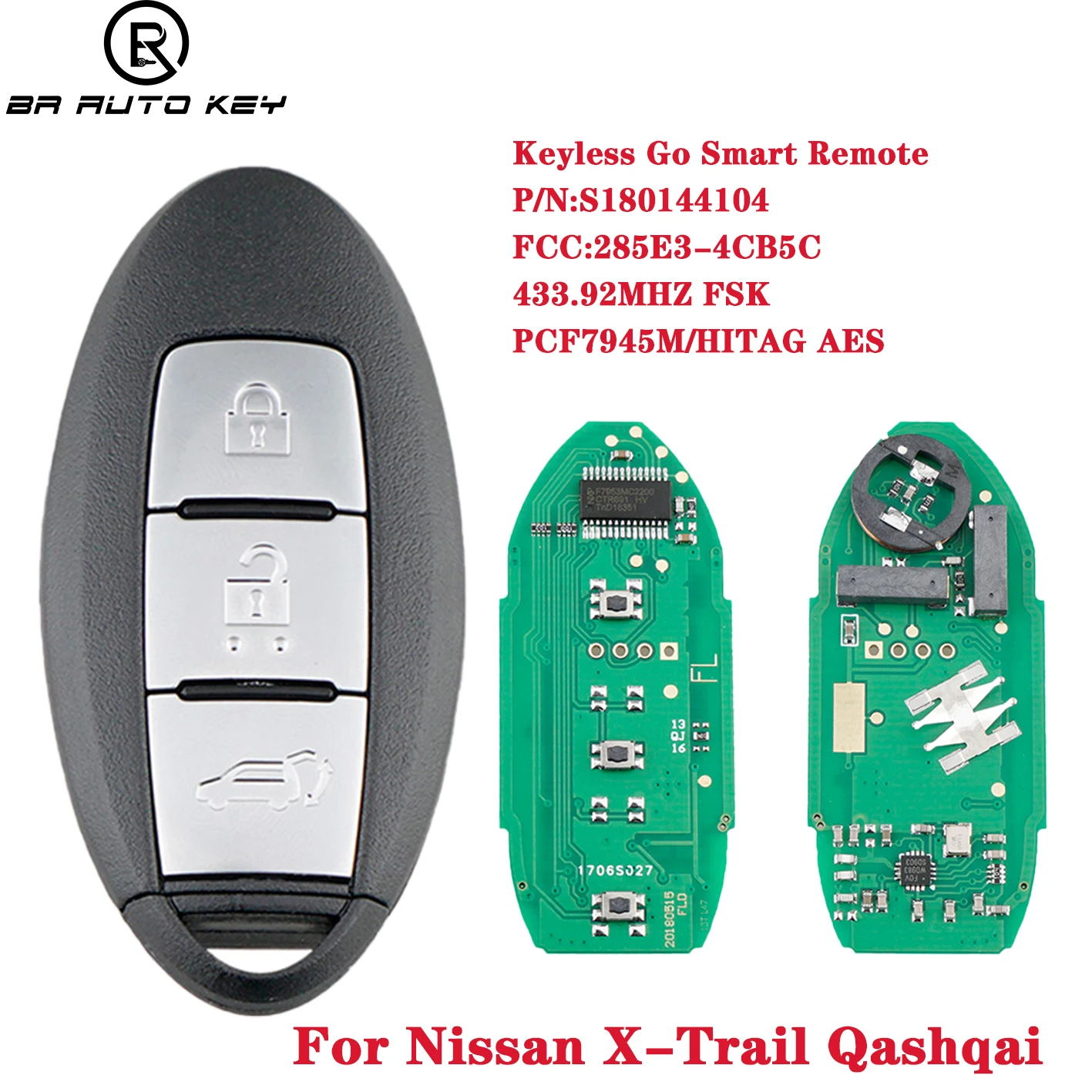 Chave remota inteligente de carro com 3 botões, para Nissan Xtrail X-Trail Qashqai 2014 2015 2016 2017 434mhz PCF7945M HITAG AES 4A S 180144104