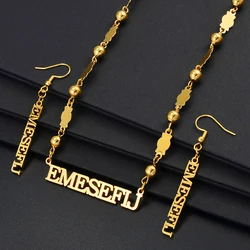 Anniyo Hawaiian EMESEFIJ Name Pacific Islands Jewelry Sets Pendant Bead Necklaces Earrings Pohnpei Guam Micronesia Chuuk #250821