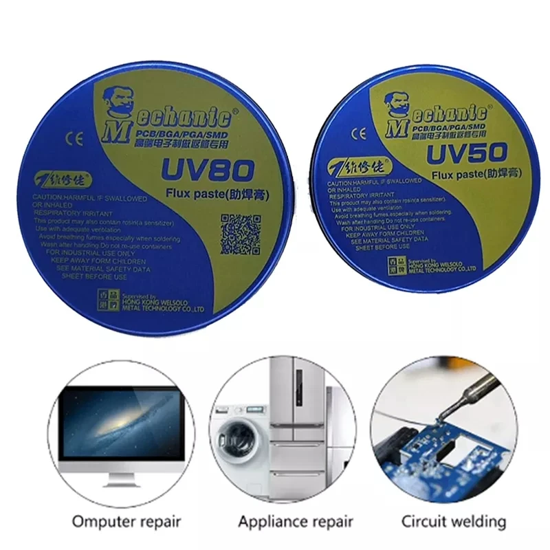 ช่าง UV80 UV50 Paste Flux No-Clean ดีบุกบัดกรี BGA บัดกรีบัดกรีไฟฟ้าเหล็กเชื่อมประสานสำหรับ PCB/BGA/PGA/SMD
