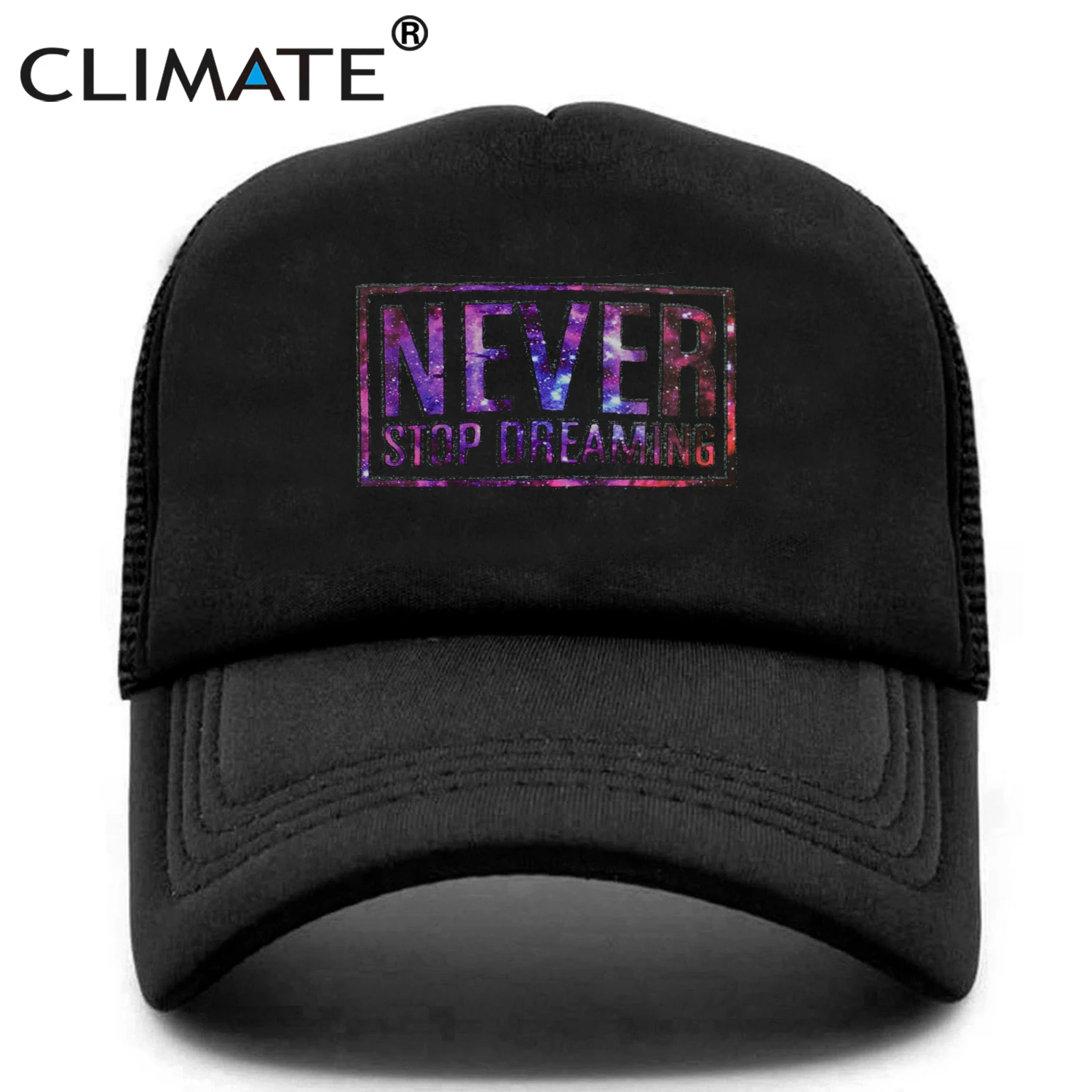 CLIMATE Mesh Cap 3D Stars Never Stop Dream Cool Trucker Cap Youth Black Cap Summer Hip Hop Mesh Trucker Caps Hat for Men Youth