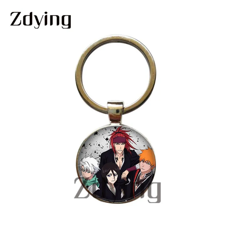 Zdying Cartoon Anime Bleach Kurosaki Ichigo Keychain Glass Photo Cabochon Dome Keyrings Key Ring Pendant Bag Charms CN080