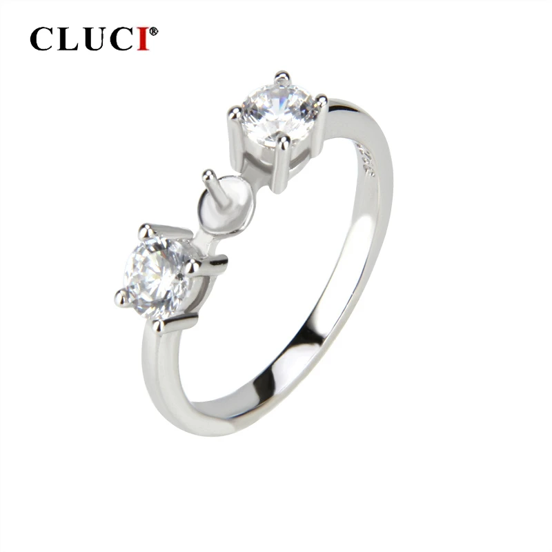 CLUCI Silver 925 Pearl Ring Fitting Women Engagement Jewelry 925 Sterling Silver Pearl Ring Mounting Zircon Jewelry SR1026SB