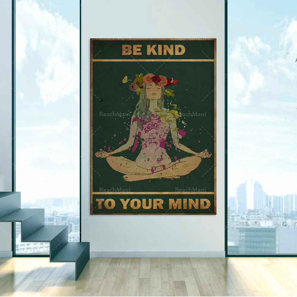 Be kind to your mind poster, yoga print, floral poster, floral print, garden art, wall art decor, vintage poster, vintage print,