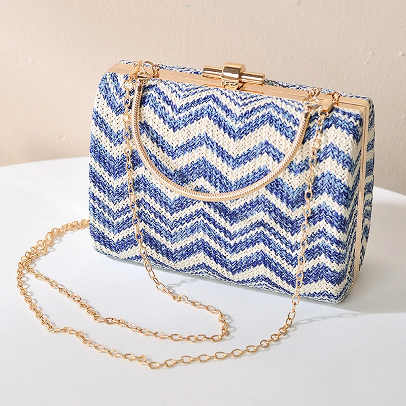 Luxury Woman Bag Straw Ripple Pattern Handbags Evening Wedding Purse Handmade Versatile Clutch Lady Luxury Brand Crossbody Bag