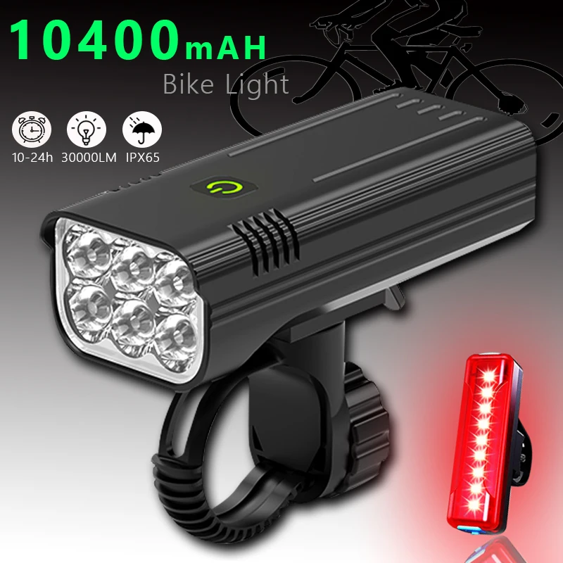 100000LM 10400mAh Bike Light front USB Rechargeable Bike Headlight 6/5/1LED Super Bright Flashlight Front Lights Back Rear