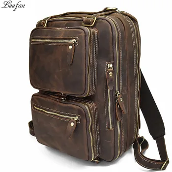 Mochila para ordenador portátil de cuero genuino para hombre, bolso de negocios de cuero Crazy Horse para PC de 15 