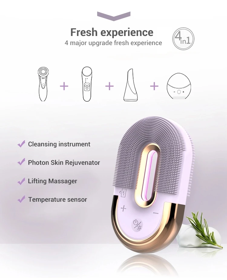 Electric Facial Cleansing Brush Silicone Sonic Face Cleaner Deep Pore Cleaning Skin Massager Face Cleansing Brush EMS Color Ligh