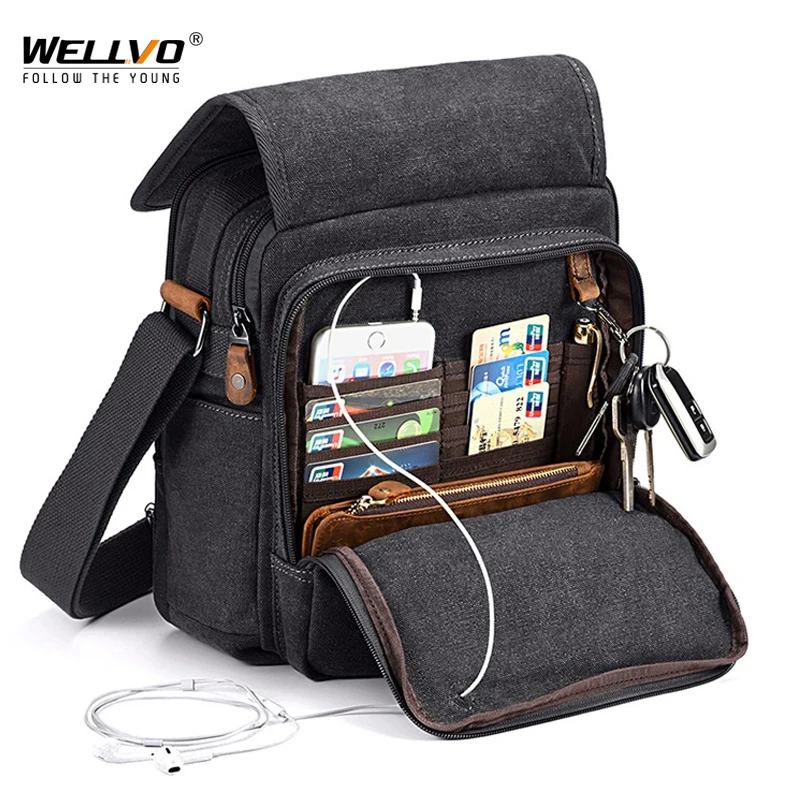 Mini Men Canvas Bag Wear Resistant Fashion Handbag Business Briefcase Crossbody Bags Travel Casual Retro Bags For Male XA508ZC