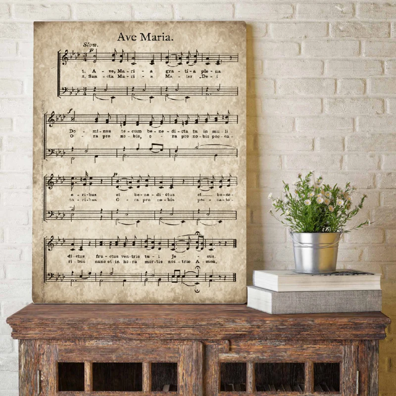 Ave Maria Vintage Sheet Music Poster Art Print Antique Hymn Inspirational Quotes Canvas Painting Picture Home Wall Art Decor