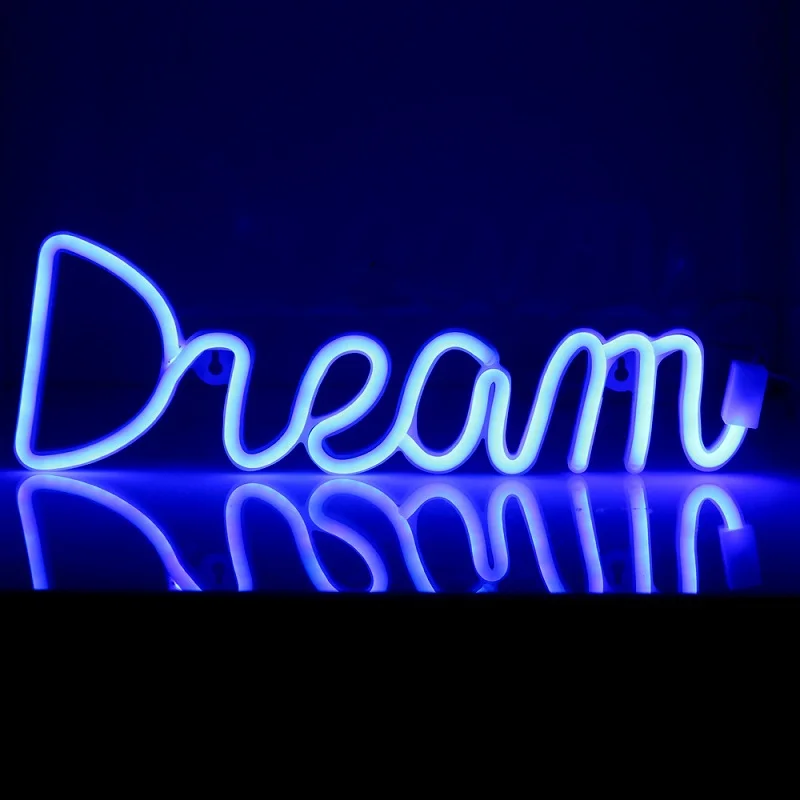 Dream Letter Neon Signs Light LED Neon Pub Cool Light USB Battery Powered Wall Art Hanging For Bar Bedroom Party Holiday Decor