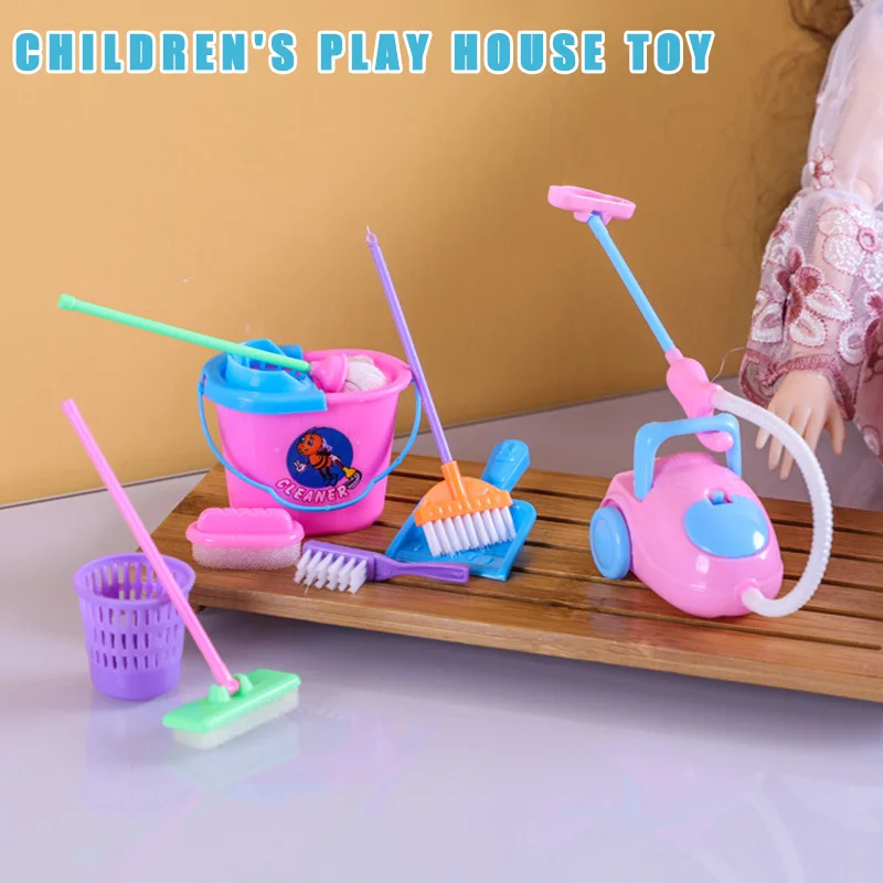 New Hot 9 Pcs/Set Kid Pretend Play Mini Housekeeping Tools Kitchen Home Cleaning Broom Brush Toy SMR88