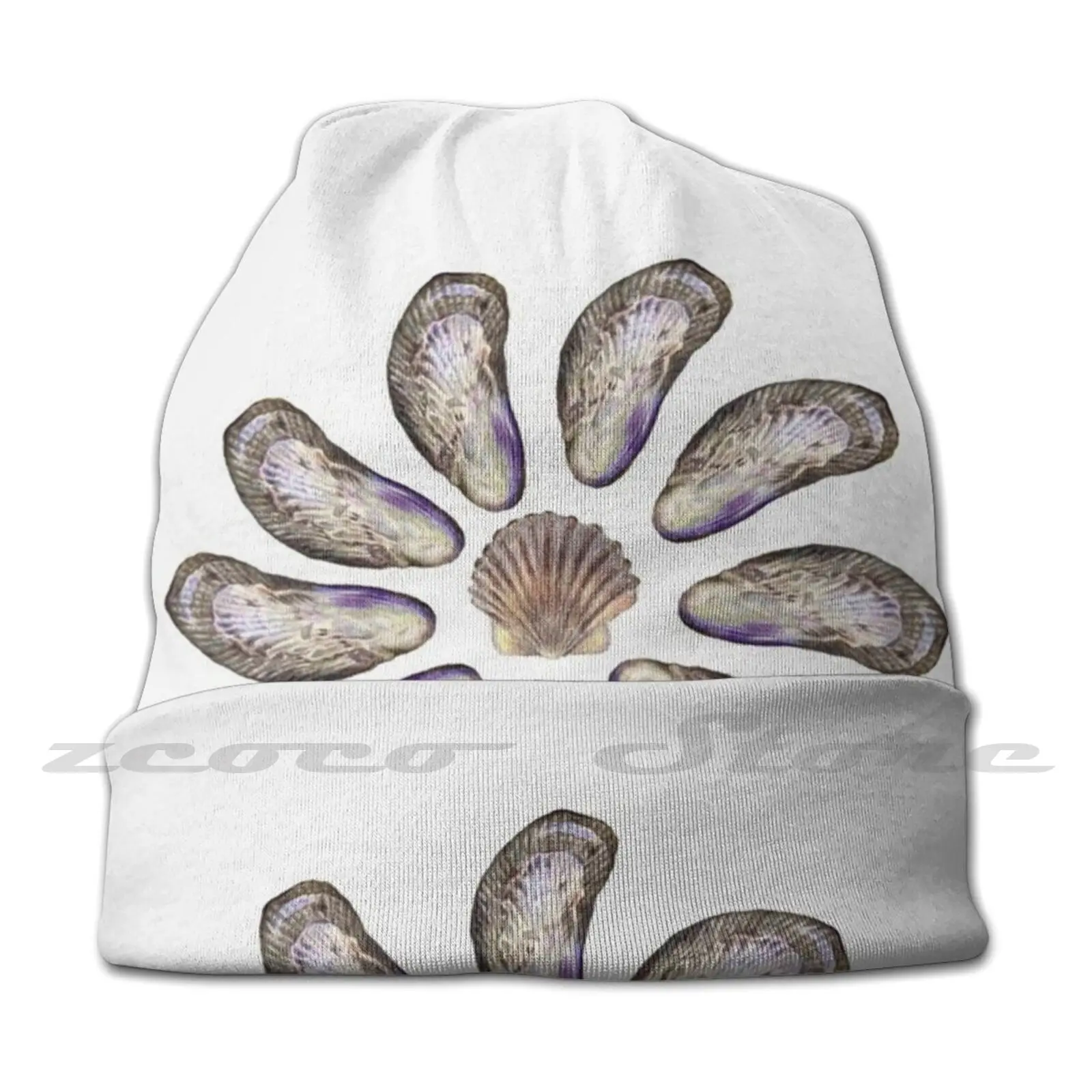 Circle Of Shells ( Mussels And Scallop ) Diy Pullover Cap Knit Hat Plus Size Keep Warm Elastic Soft Shells Shell Seashell Sea