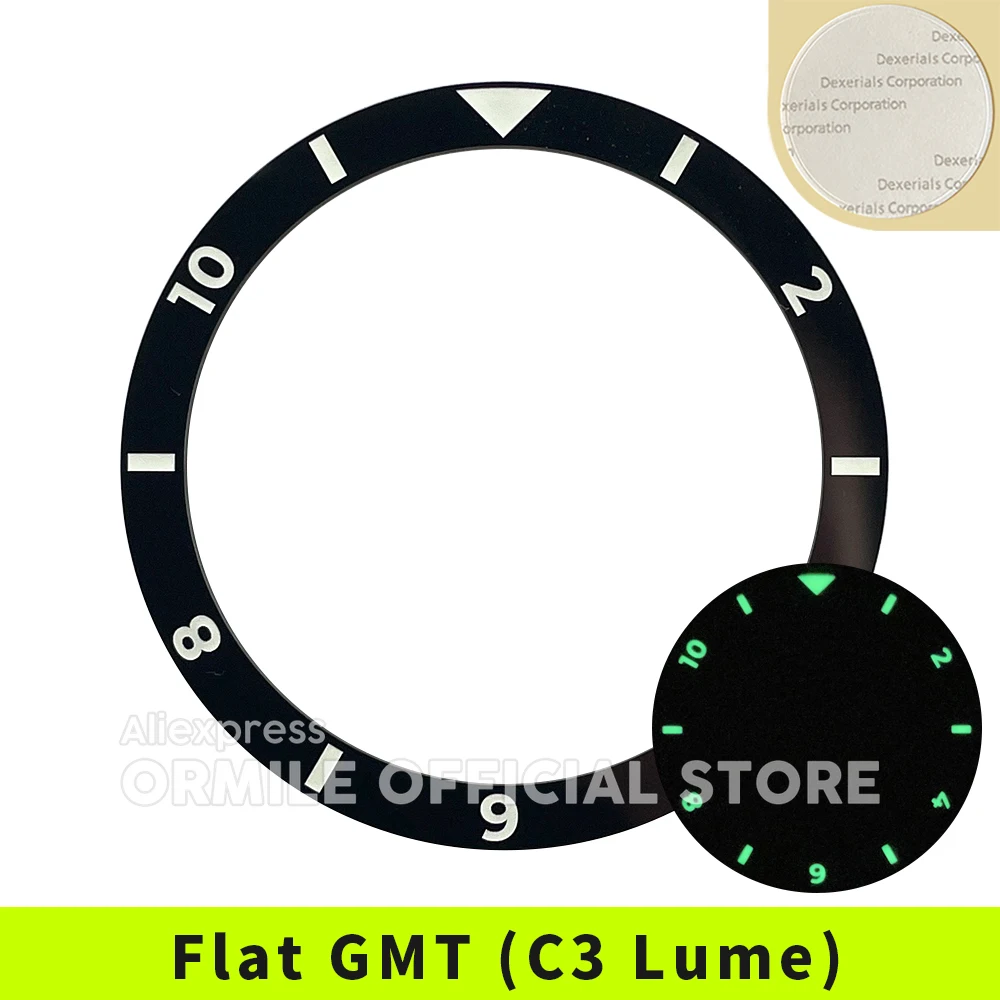 SKX007/SRPD Mod Parts Flat Ceramic Bezel Insert Dual Time Style GMT 12 Hours Black 38mm C3 Lume