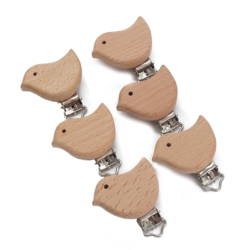 

Chenkai 50PCS Wooden Bird Pacifier Clips DIY Organic Eco-friendly Unfinished Nature Baby Pacifier Rattle Teething Grasping Toy