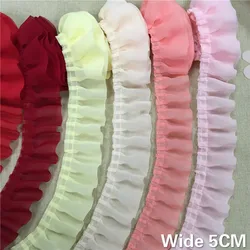 5 CENTIMETRI di Larghezza di Lusso di Tulle Del Merletto 3D Pieghettato Chiffon Del Nastro Ruffle Trim Piegato Cucito Applique FAI DA TE Artigianato del Collare Del Vestito Guipure forniture