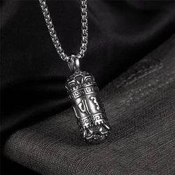 Six-Words Men's Necklace Cylindrical Pendant Vintage Tibetan Buddhism Necklaces Stainless Steel Lucky Amulet Male Retro jewelry