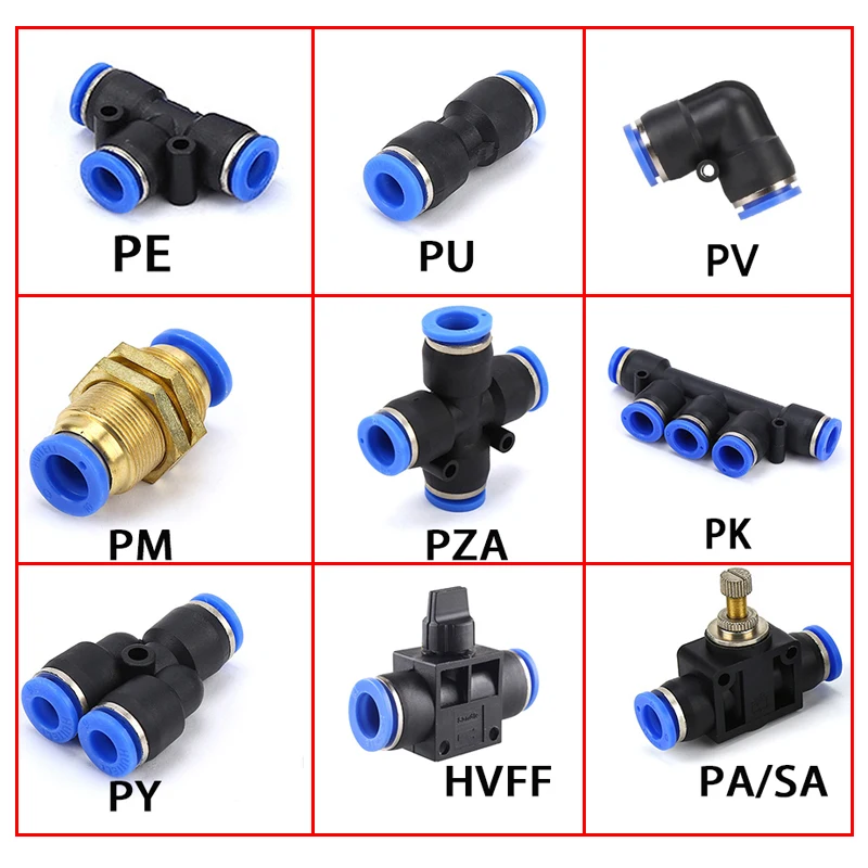 Conector de tubo neumático, accesorios rápidos de aire, manguera de plástico de empuje de agua de 4mm, 6mm, 8mm, 10mm, 12mmPV, PE, PU, PY