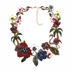 2024 New Multicolor Crystal Rhinestones Flamingo Choker Necklace Women Indian Statement Large Collar Big Bib Necklace Jewelry