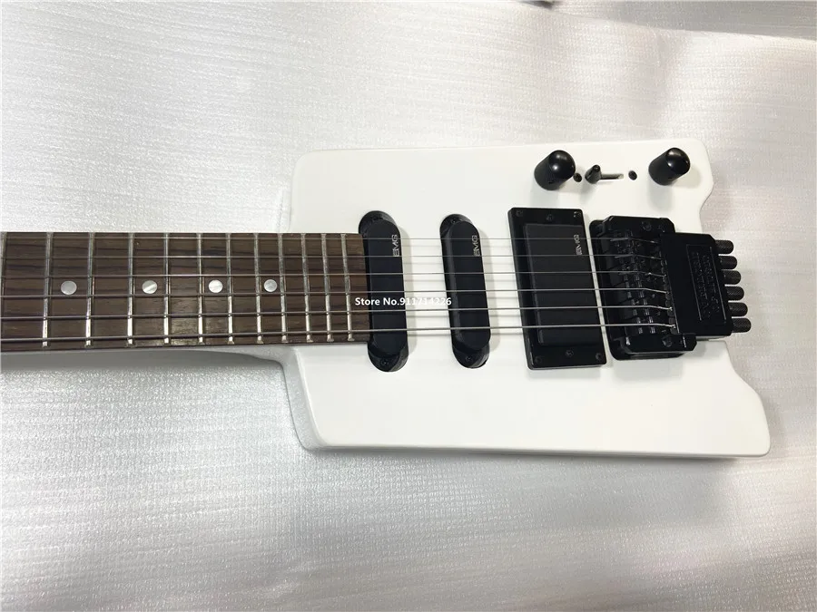 High quality white headless electric guitar with enclosed pick-up dual shake vibrato free shipping