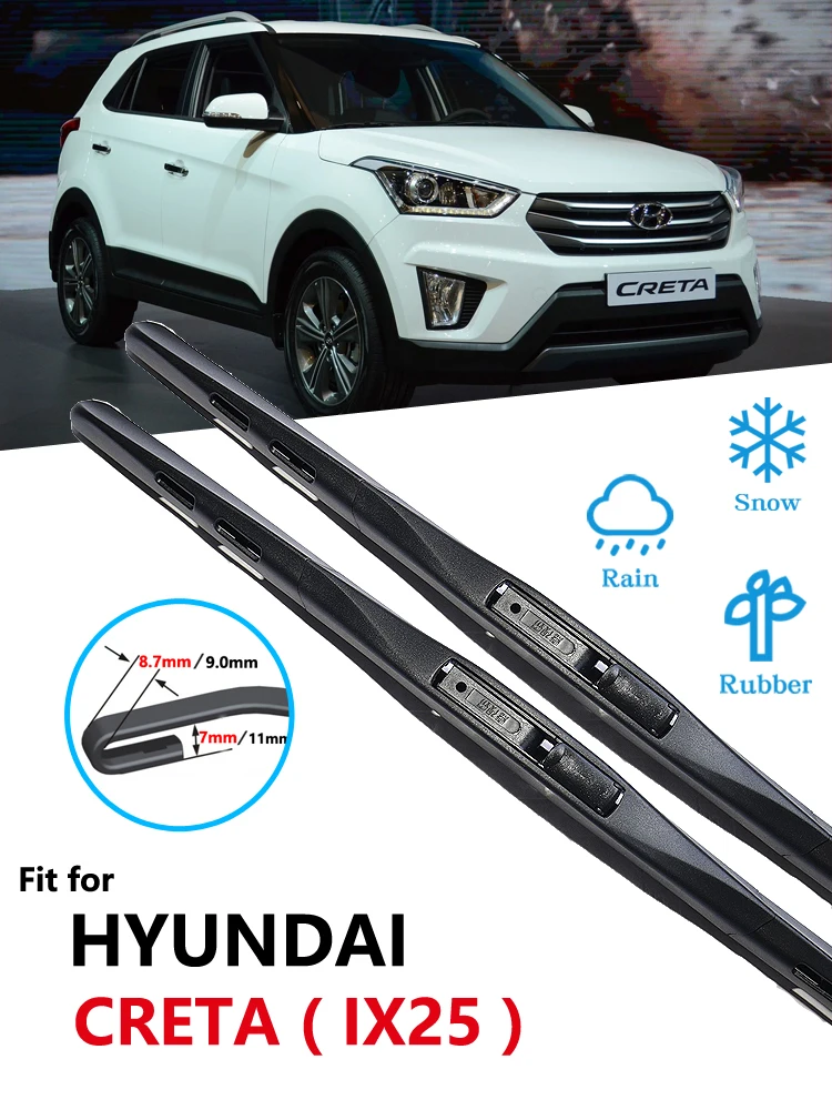 Pióra wycieraczek samochodowych do Hyundai Creta Ix25 2017 2015 2016 2014 ~ 2019 przednia szyba bezramowe skrobanie śniegu gumowe akcesoria — zdjęcie 2