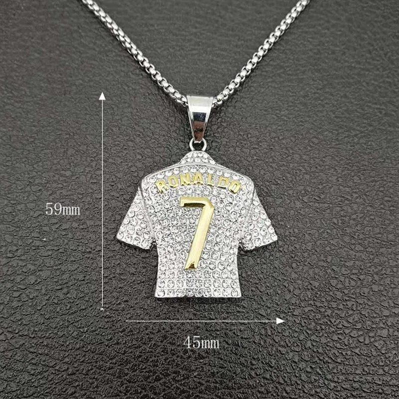 Hip Hop Rhinestones Paved Bling Iced Out Stainless Steel No 7 jersey Pendants Necklaces for Men Rapper Jewelry Drop Shipping