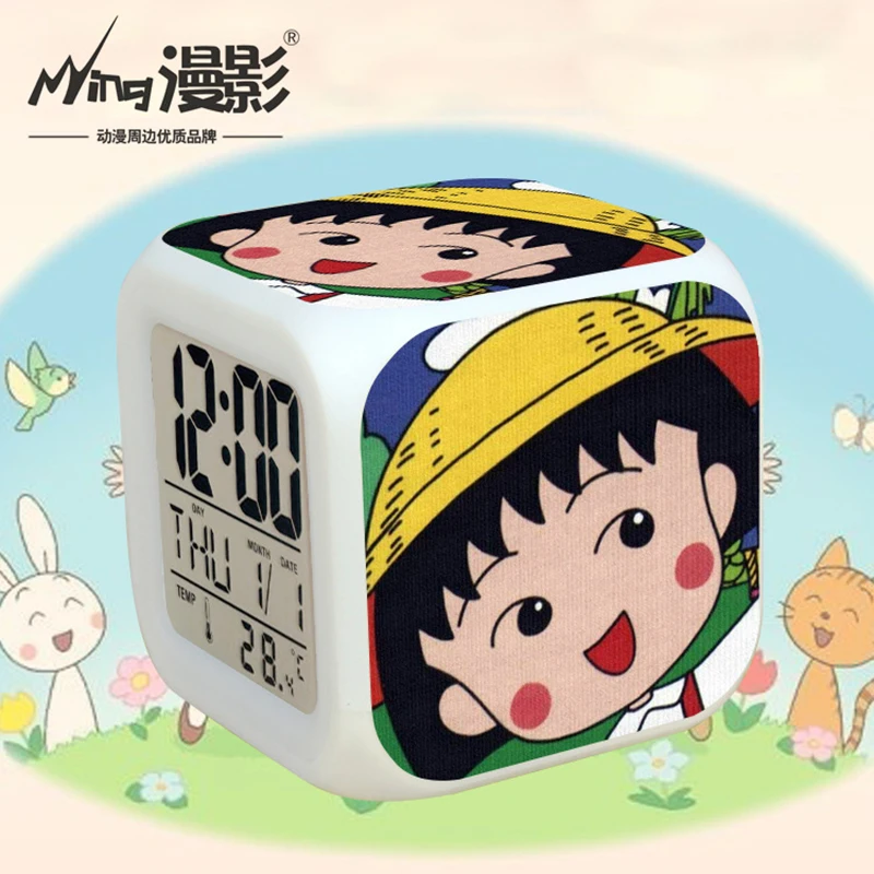 Chi-bi Maruko Toys LED Touch Multi-function Cartoon Alarm Clock Seven Color Night Watch Led Clock Fans Kids Children Gift