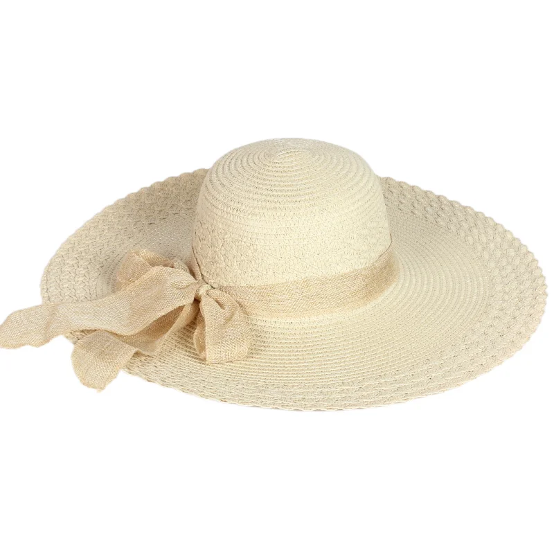 Summer Fashion Lady Women Wide Brim Straw Panama Hat Bowknot Elegant Beach Cap Wholesale Floppy Folding Spring Summer Autumn