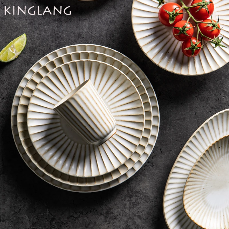 1 PCS KINGLANG Jingdezhen Creative Steak Plate Breakfast Home Dish Pasta Plate Personality Dish Fruit Plate