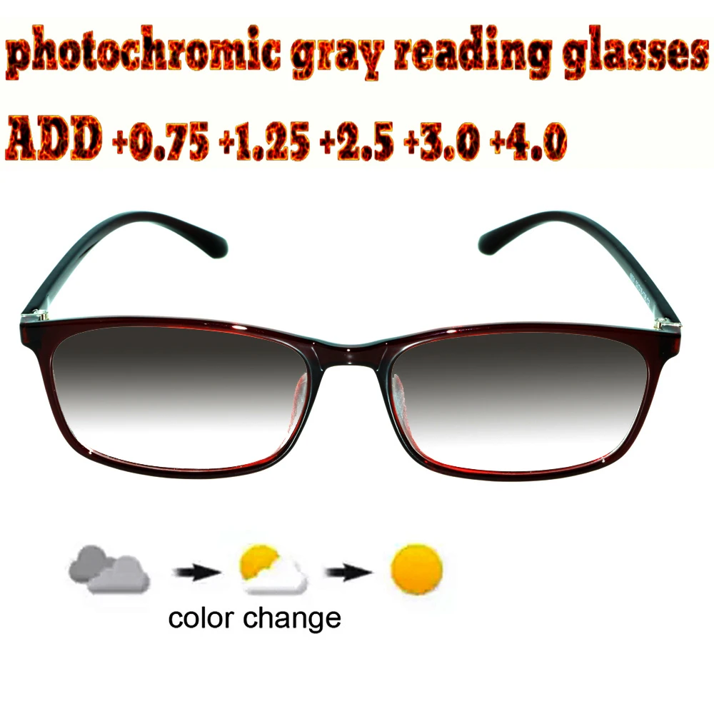 

Photochromic Gray Rectangular Reading Glasses Ultralight High Quality Fashion Ladies Women+1.0 +1.5 +1.75 +2.0 +2.5 +3 +3.5 +4