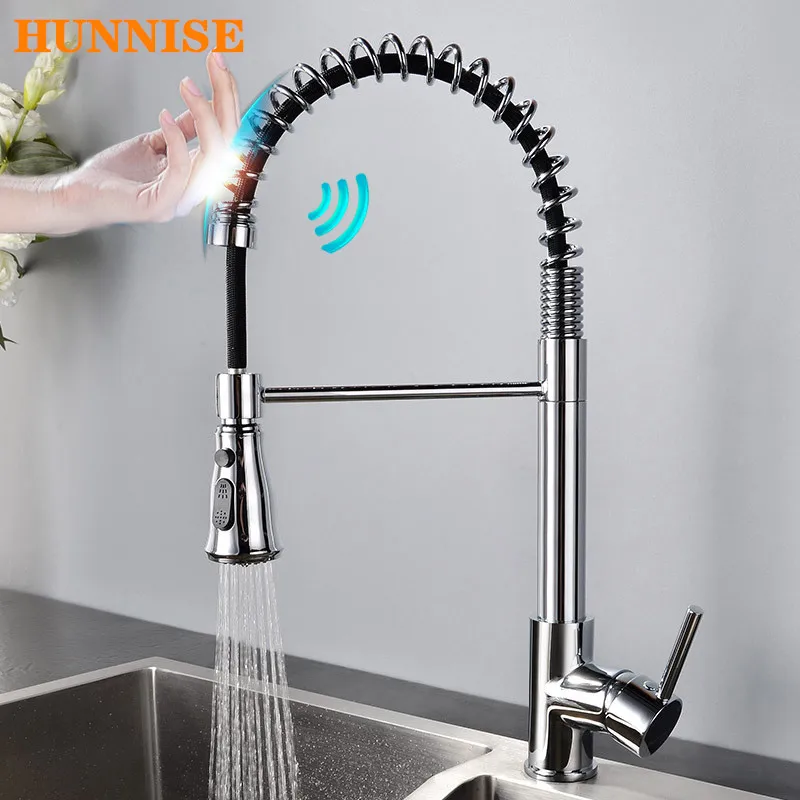 Touch Spring Kitchen Faucets Polished Chrome Pull Out Kitchen Mixer Tap Smart Touch Kitchen Faucets Black Sensor Kitchen Faucet