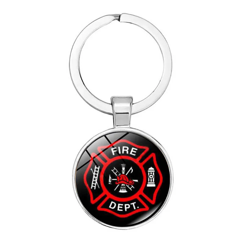 Fireman Long Necklace Black Gold Plated Fireman Jewelry Glass Pendant Keychain Hot New Fashion Gift for Dropshipping