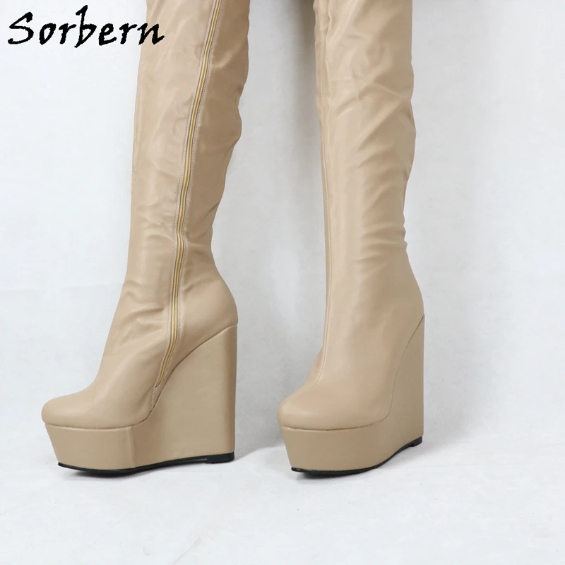 Sorbern Custom Crotch Thigh Boots Wedges Platform Extreme Long 85Cm Inside 125Cm Outside Shaft Length Unisex Boots Ladyboy