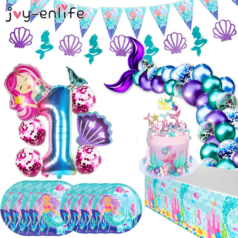 1st Girl Birthday Mermaids Party Favors Tableware kit Ocean Mermaid wish lanter Little Mermaid Party Wedding Decor Baby Shower