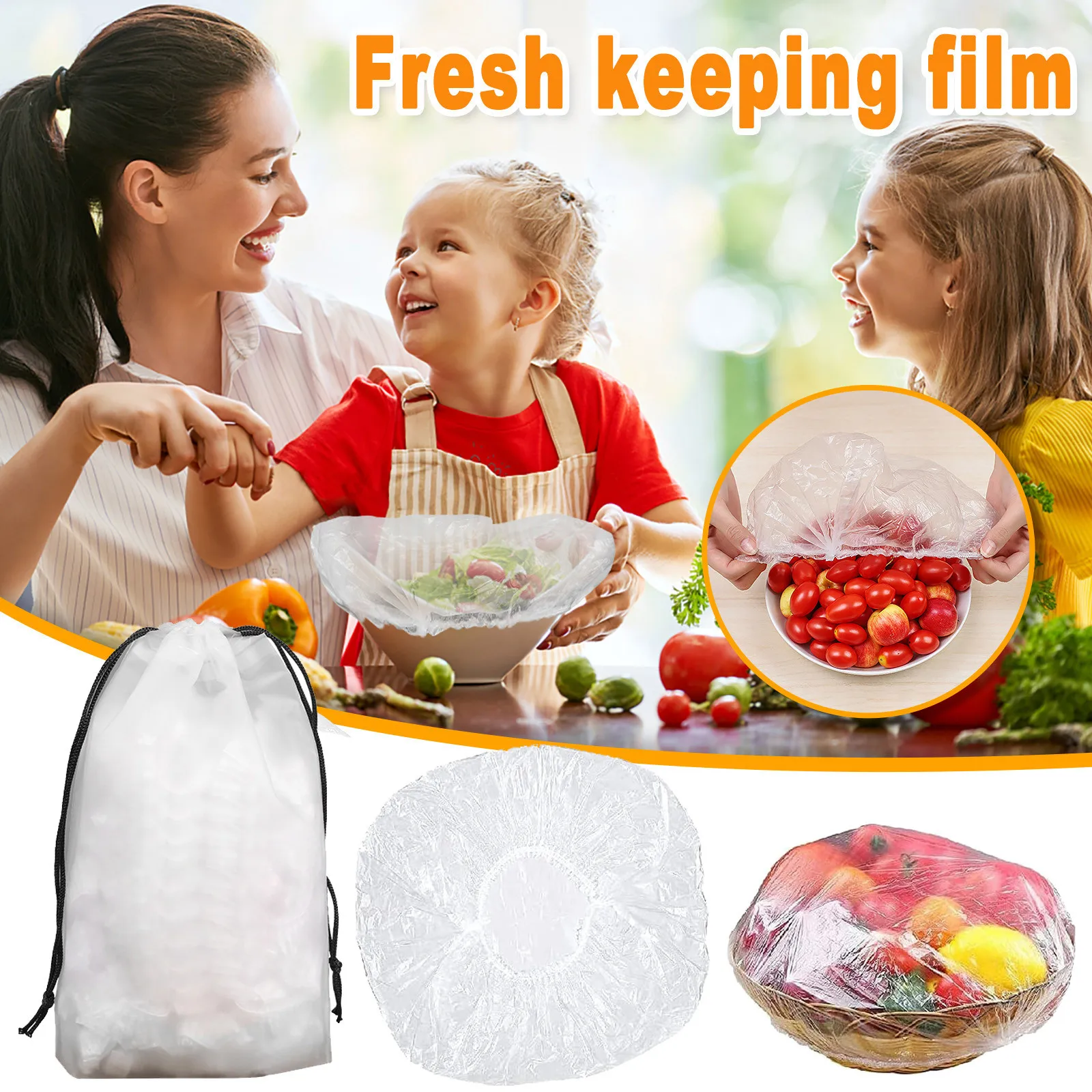 

100/200PCS Reusable Plastic Bags Food Storage Adjustable Bowl Lids Universal Storage Bags Kitchen Food Fresh Seal Keeping Caps