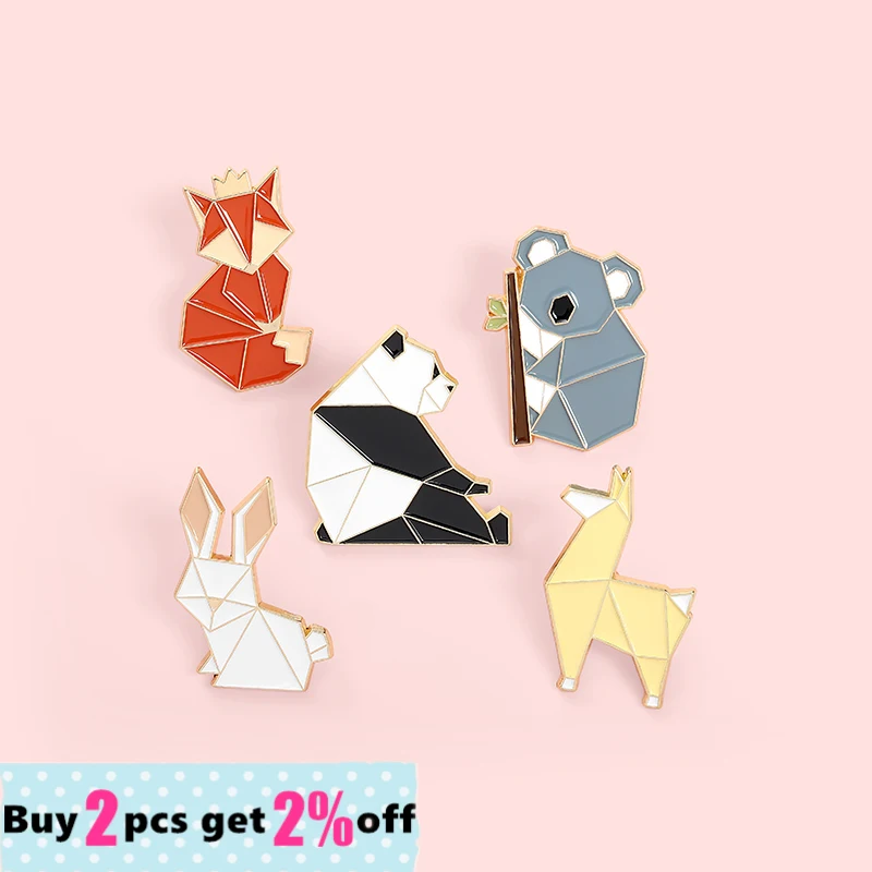 Origami Fox Panda Rabbit Koala Alpaca Enamel Pin Custom Cartoon Brooch Clothes Lapel Pin Badge Jewelry Gift for Friend Wholesale