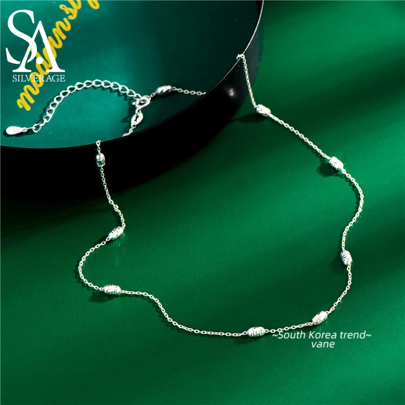 

SA SILVERAGE 925 Silver Necklace Sparkling Cross Chain Carved Interval Bead Clavicle Ins Simple Design Overlapping Wholesale