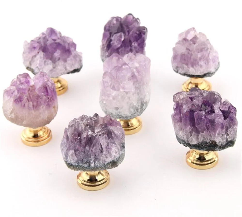 

4pcs/lot Natural Amethyst Crystal Knobs Cabinet Stone Pulls Gemstone Handles for Cupboard Cabinet Drawer Dresser Home Office