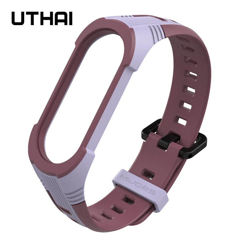 UTHAI Two-color silicone bracelet for mi band 7 strap for mi band 6 5 4 3 Flat Hole Breathable Universal Wristbands S30