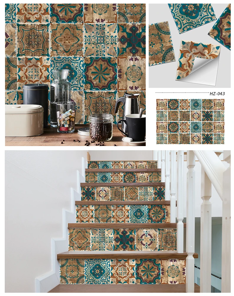 24PCS Fliesen Aufkleber Küche Wand Wasserdichte Und Öl-proof Selbst-adhesive Wallpaper 3d Retro Kunst Muster Abnehmbare bad Abziehbilder – Detail 20