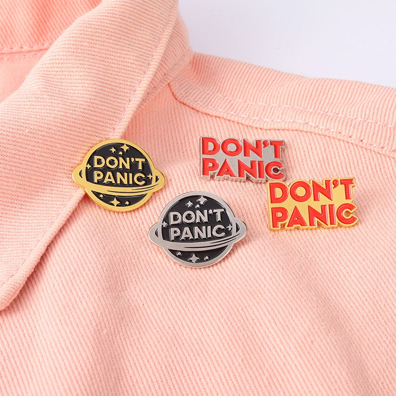 Simple Letter Enamel Pins Don't Panic Planet Earth Jacket Buckle Backpack Badges Unisex