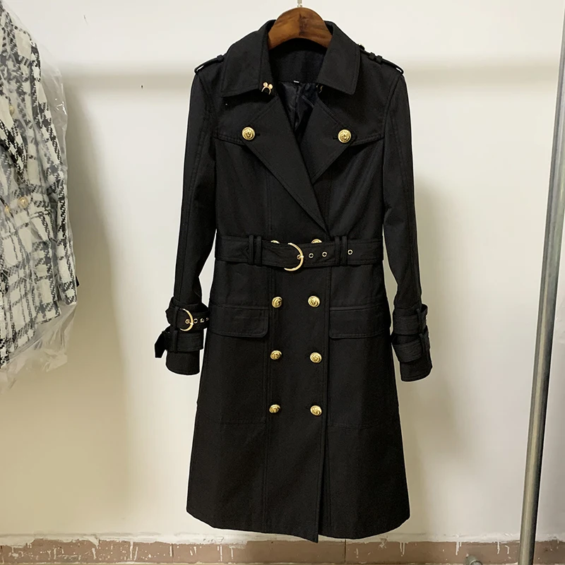 High Quality Newest Nice Fall Winter Designer Trench Coat Women's Metal Lion Buttons Double Breasted Slim Trench Overcot