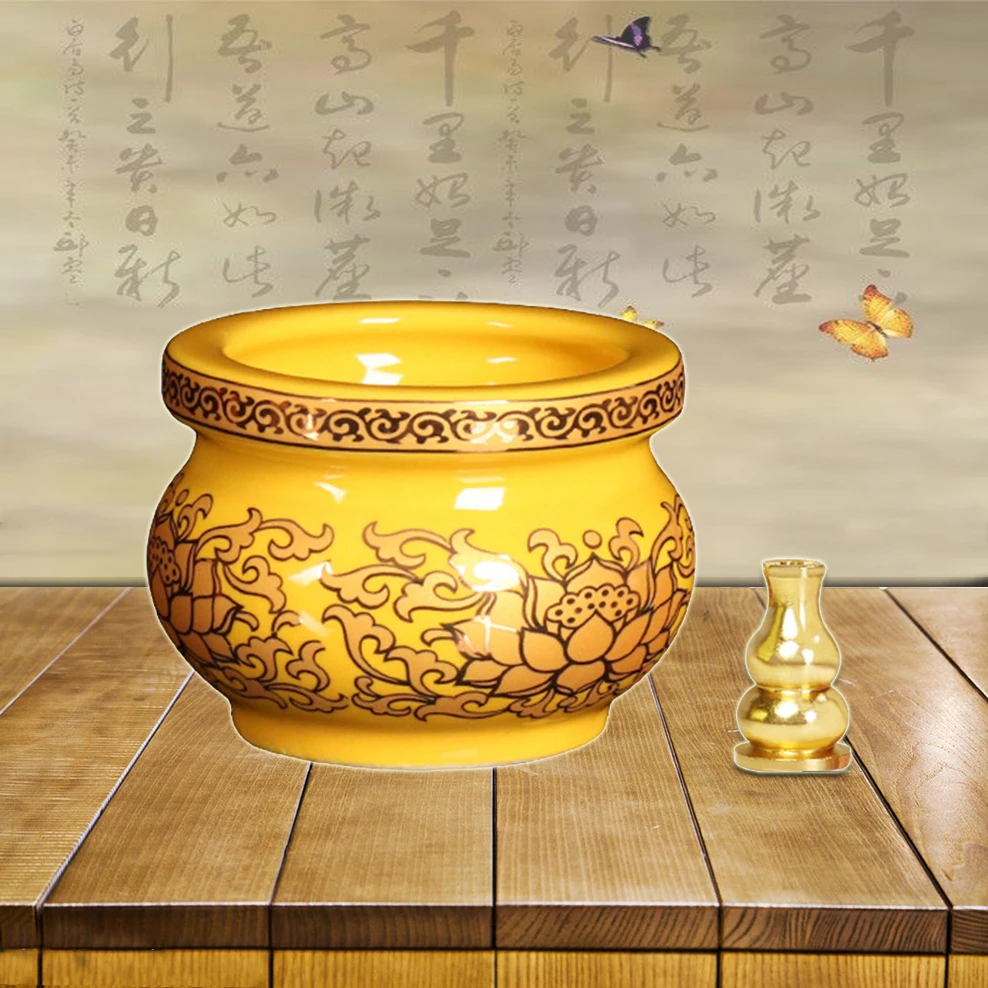 Ceramic Small Incense Burner, Household Indoor Incense Burner for Buddha, Gold-yellow Mini Incense Burner, Buddhist Censer