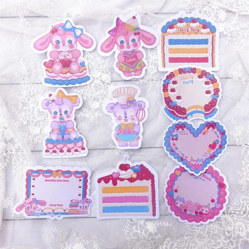 30 Sheets Retro Bear Cherry Cake Memo Pad Girl Hand Account Collage DIY Message Note Paper Non-sticky notes Kawaii Stationery