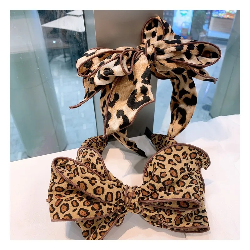 Korean version of the original retrostyle leopard print headband multilayer bow headband fairy series headband accessoriesWomen