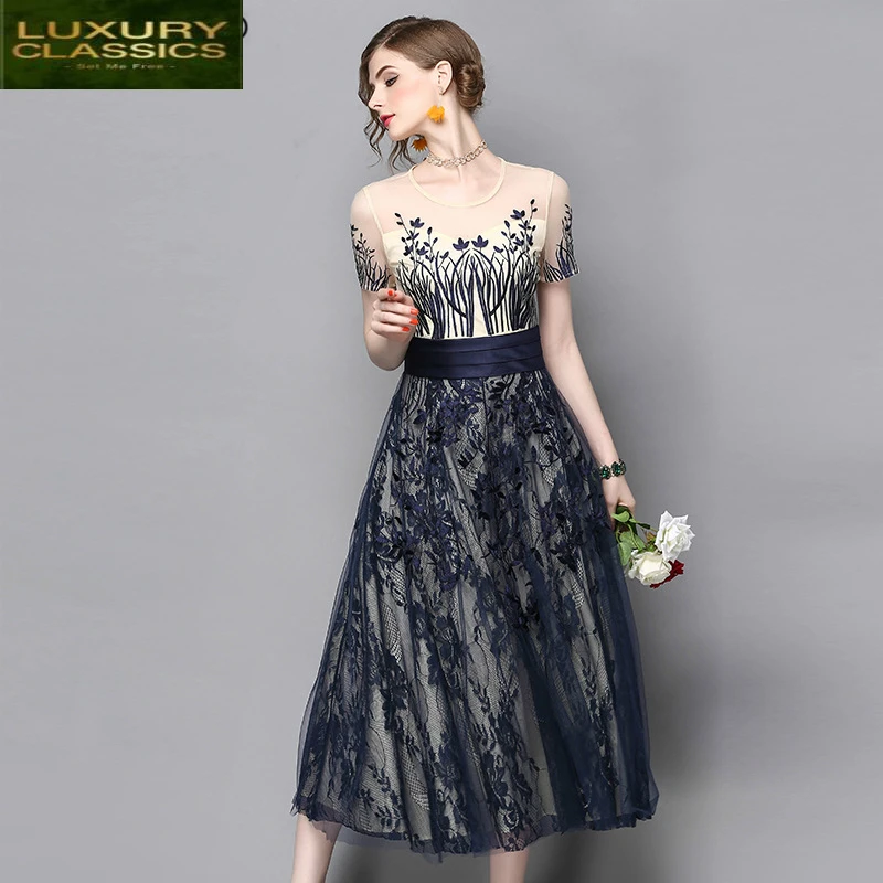 

Party Europe and America Dress Spring Summer Formal Dress Women Elegant Mesh Dresses Vestidos Robe Femme 2021 LWL1671