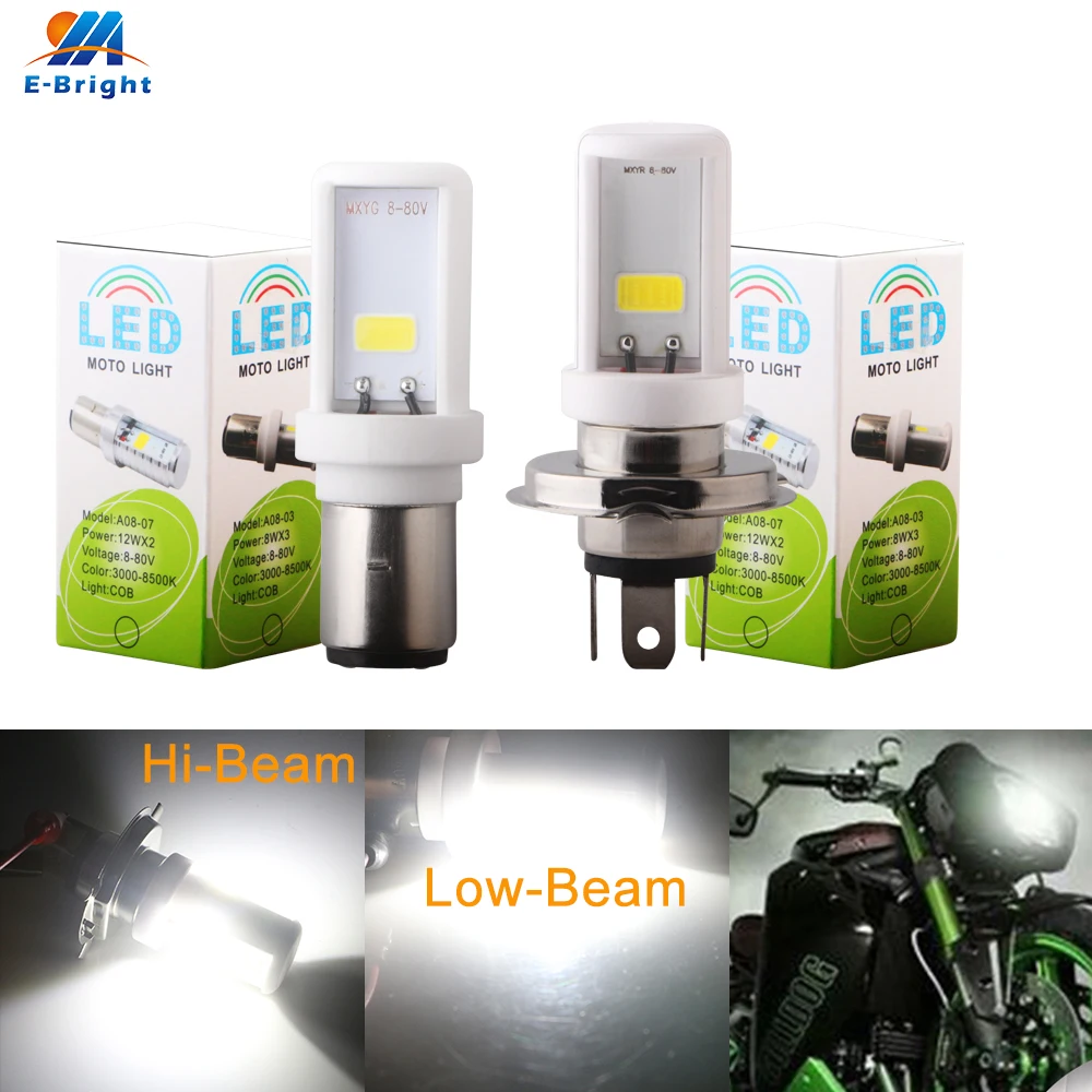 1x Ceramic BA20D H6 H4 COB Hi-low Beam 12W 9-80V Led Bulbs 900Lm 6500K Fog Light Universal Auto Motor Headlight Warning Light