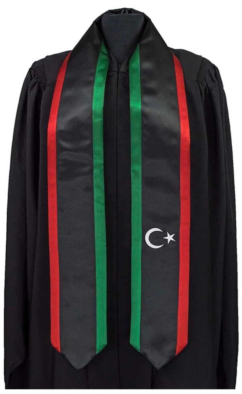 Morning custom design Libya national flag scarf graduation ribbon shawl 180*14cm bachelor gown sash happy party accessory