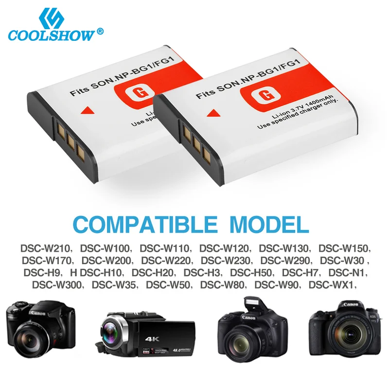 NP-BG1 NP BG1 FG1แบตเตอรี่สำหรับ Sony DSC-H50 DSC-H55 DSC-H3 DSC-H7 DSC-H9 H10 H20 W100 WX1แบตเตอรี่กล้อง NPBG1 NPFG1 1400Mah